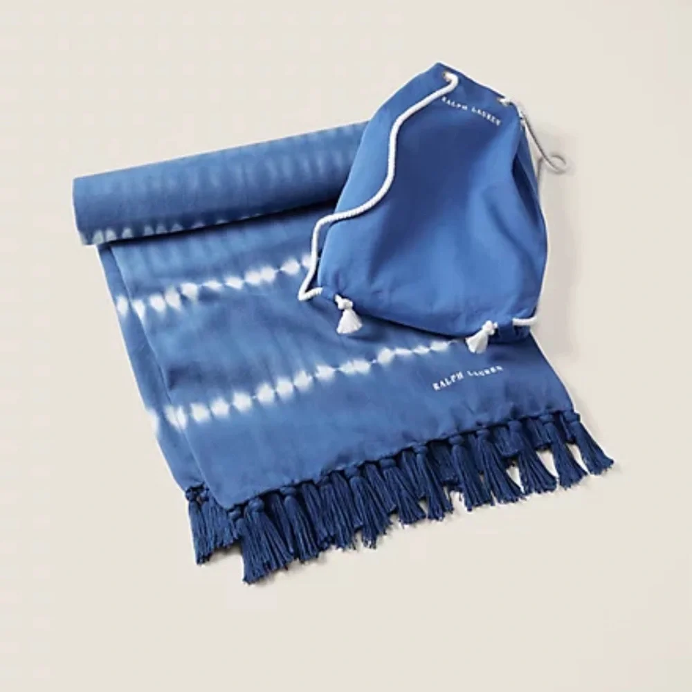 Ralph Lauren Hadley Tie Dye Tassel Accent Beach Blanket 60x60 & Canvas Logo Bag